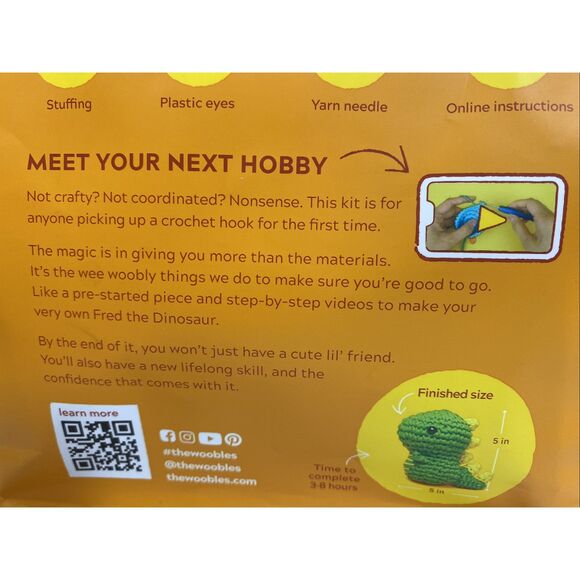 NEW/SEALED-THE WOOBLES LEARN TO CROCHET KIT FOR BEGINNERS-FRED THE DINOSAUR - Picture 4 of 4